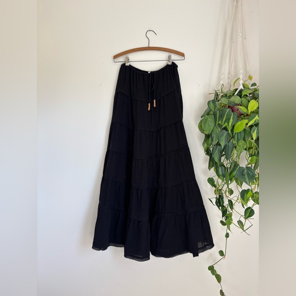 Free People Simply Smitten Tiered Cotton Maxi Skirt in Black - Picture 3 of 8